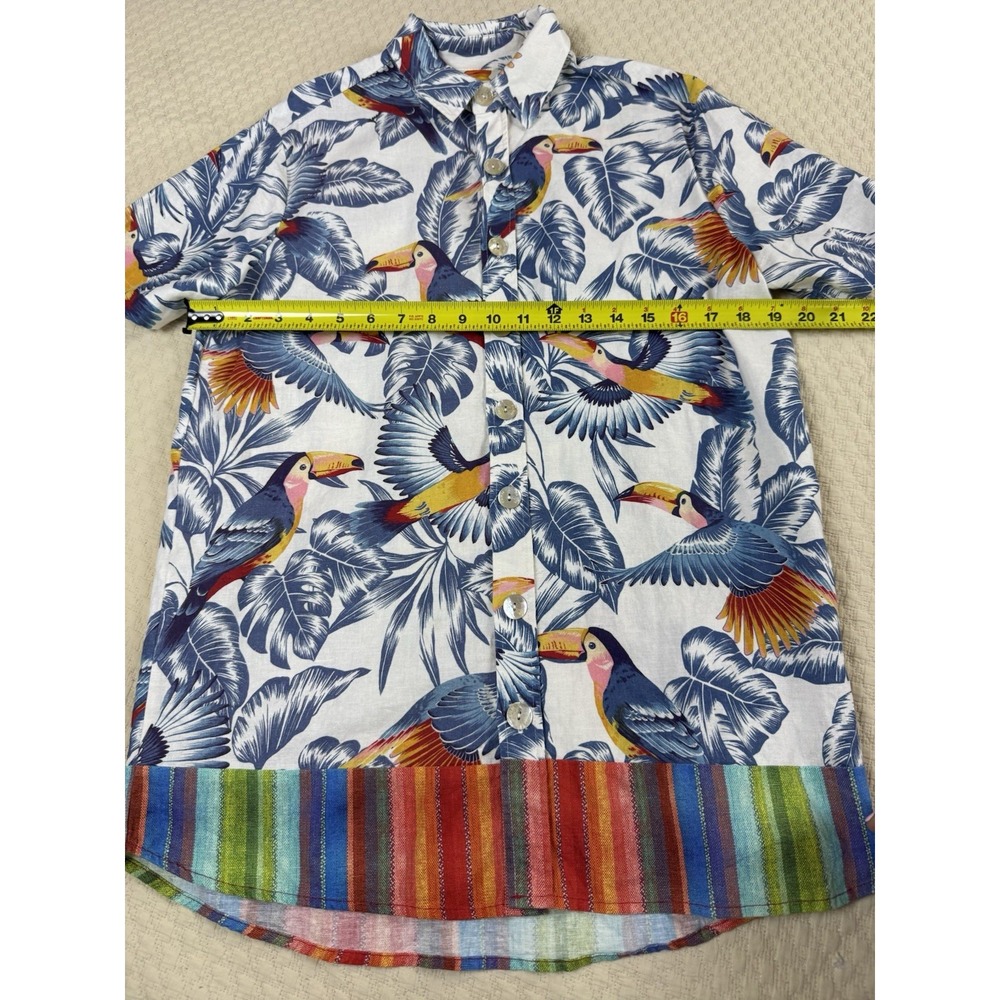 Farm Rio Bird Tropical Print Short Sleeve Button Shirt Size XS Linen Blend - Picture 9 of 10
